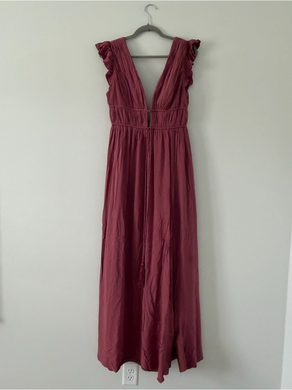 Azazie Santorini Sleeveless Seersucker V Neck Bridesmaid Maxi Dress Desert Rose